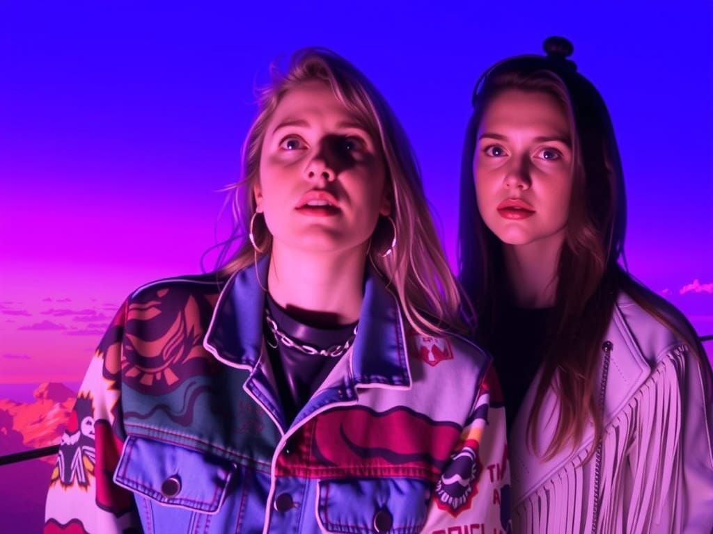 Synthwave Women in Dreamlike Futuristic Landscape