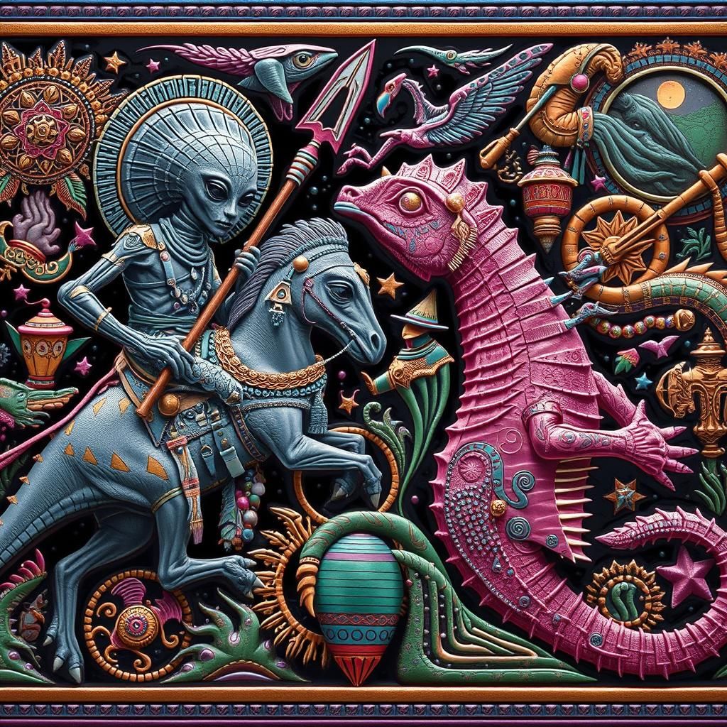 Alien Shaman Jousts Wizard: Haeckel and Klimt Style