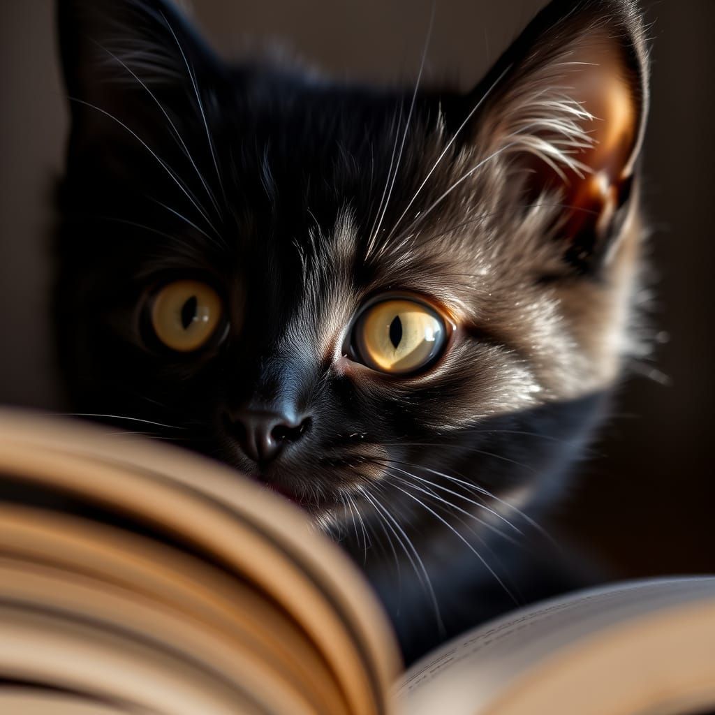 Whiskered Feline Peeks from Book