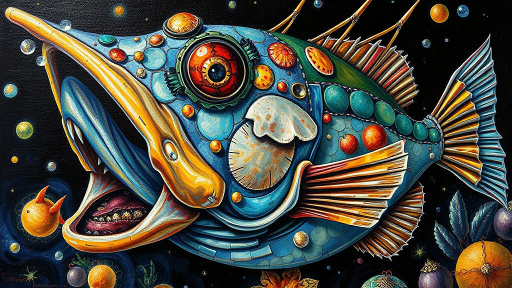 Angler Fish in Oil, Mosaic Style Painting