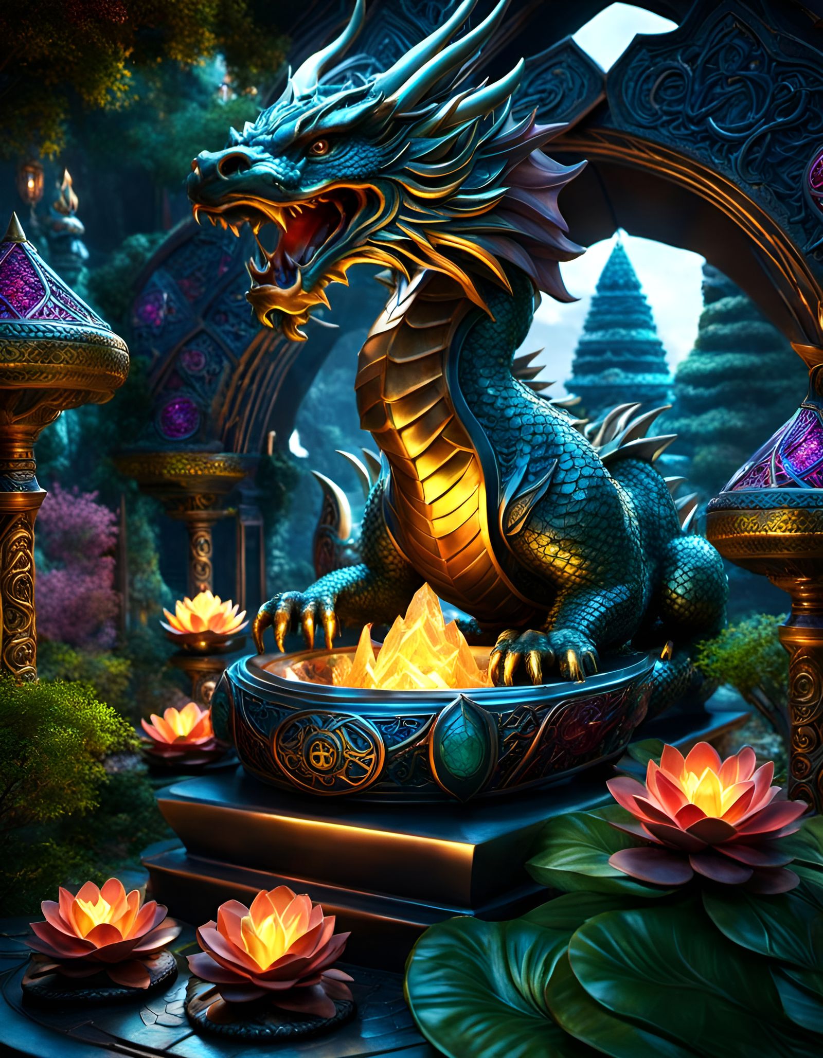 Emerald Crystal Dragon Temple with Celtic Symbols