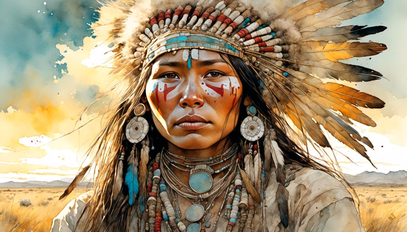 Cheyenne Woman Portrait in Rising Sunlight