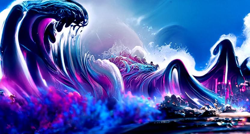 Imposing Liquid Wave in Synthwave Digital Art