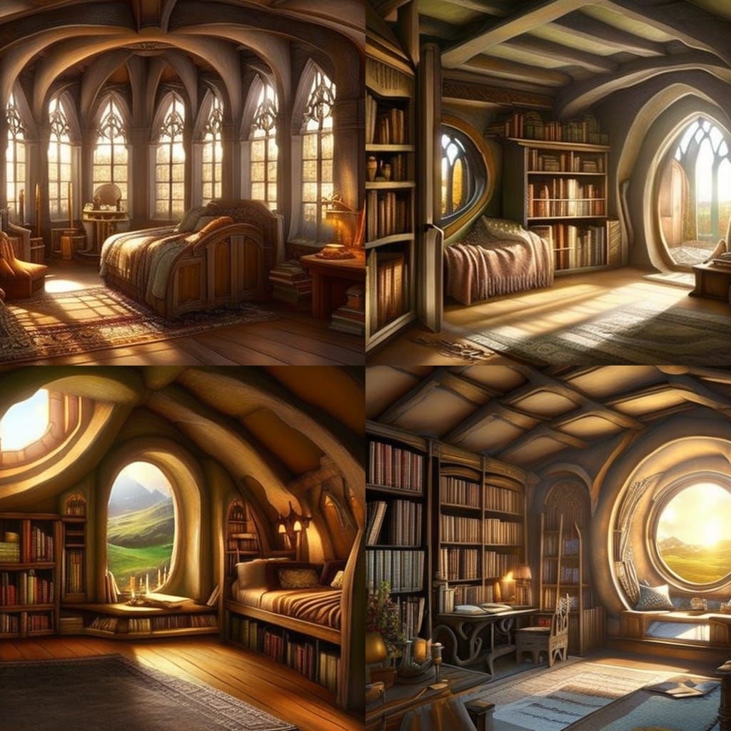 Cozy Hobbit Bedroom Reading Nook in Renaissance Style