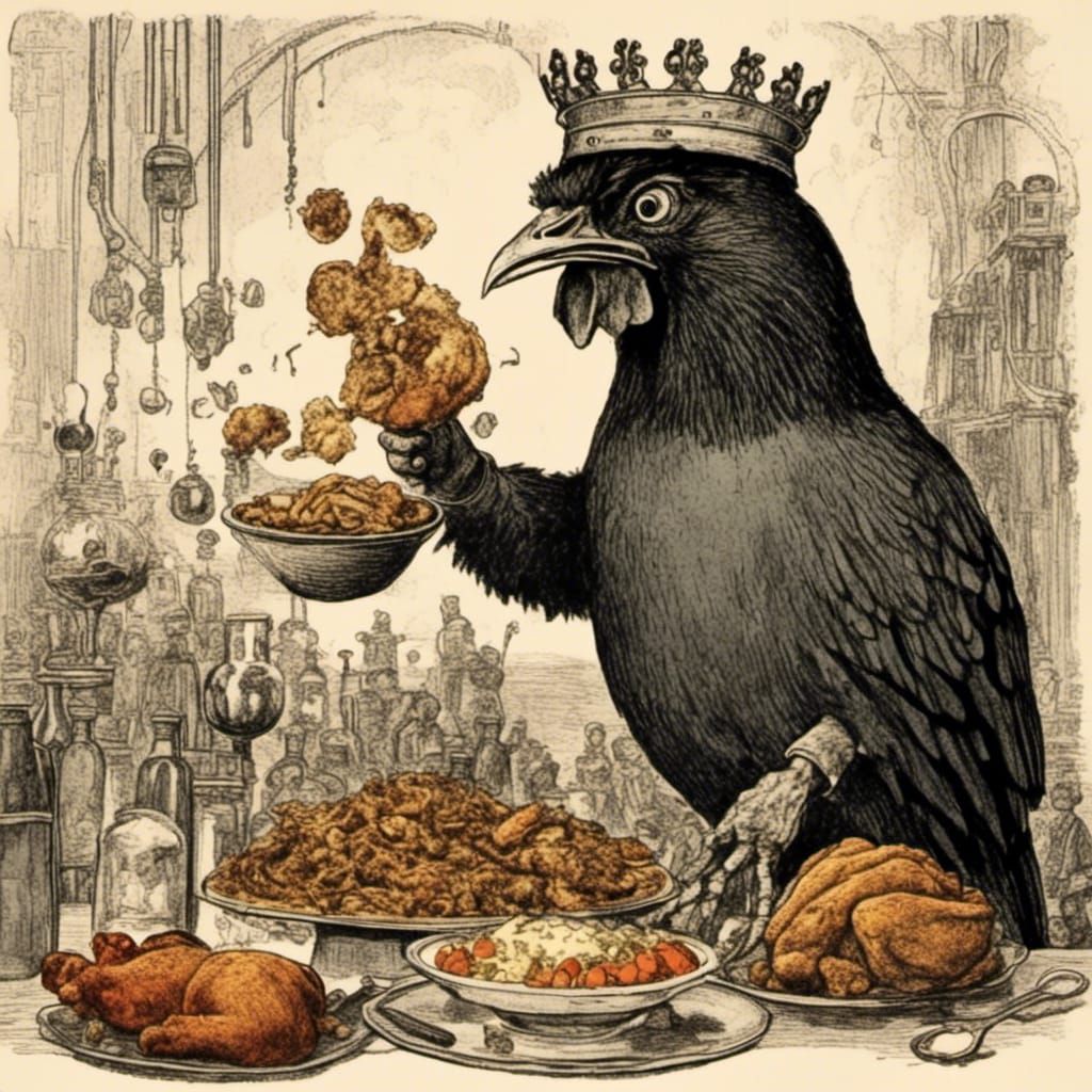 King Feasting on Chicken Drumstick Portrait