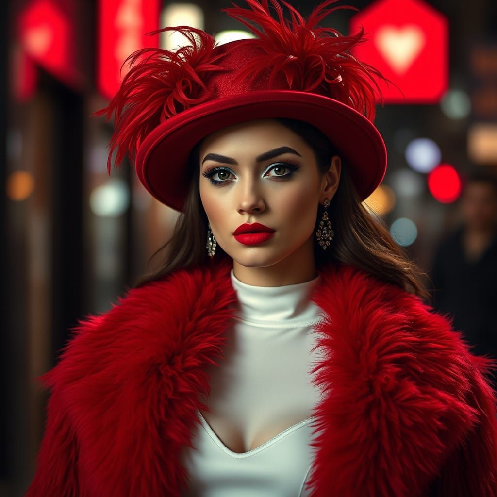Glamorous Woman in Red Fur Coat, Fashion Portrait
