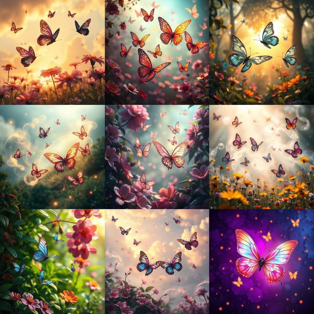 Vibrant Dancing Butterflies in Fantastical Matte Painting