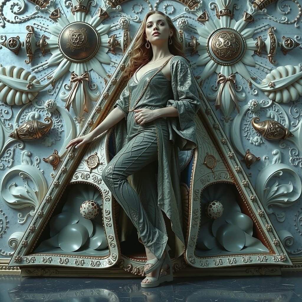 Elegant Woman in Maximalist Psychedelic Environment