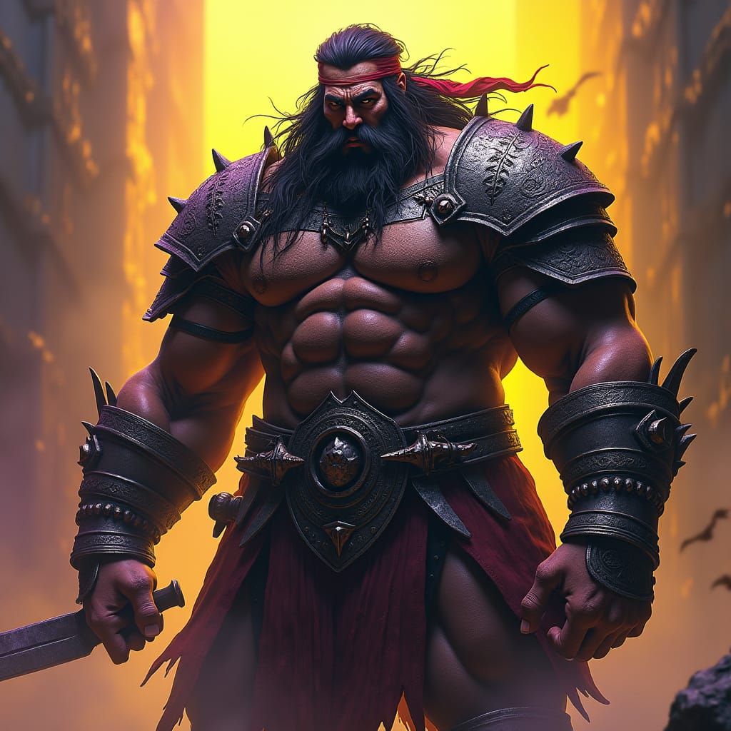 Giant Warrior in Ancient Armor, Dark Fantasy Art