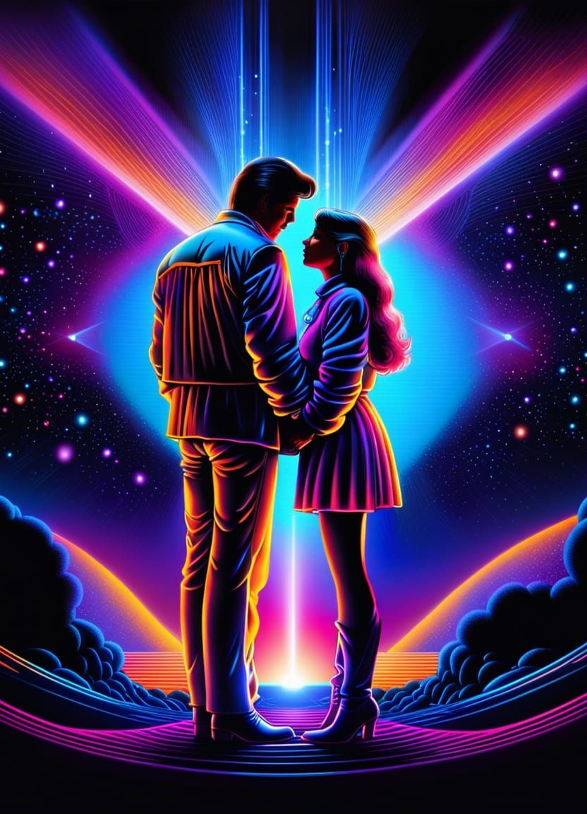 Embracing Couple in Electric Dream World