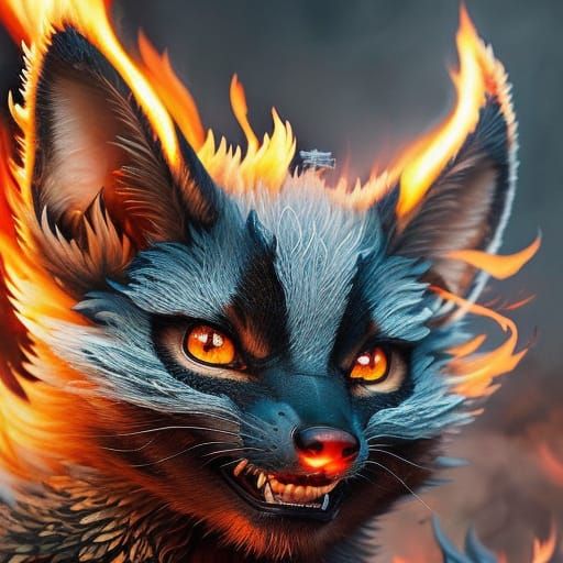 Joyful Fox Burning in Hell: Hyperdetailed Digital Art