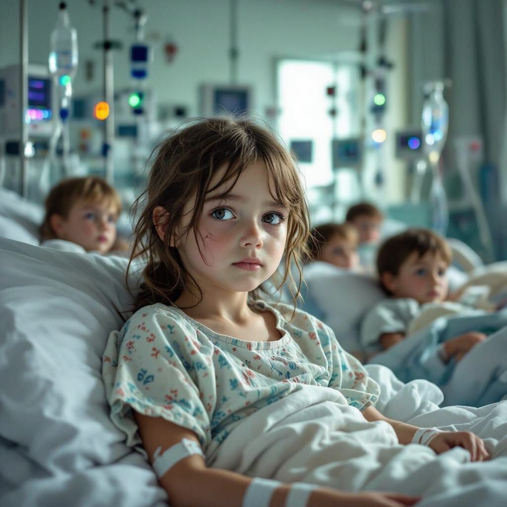 Hospital Ward Scene with Sick Children in Realistic Style