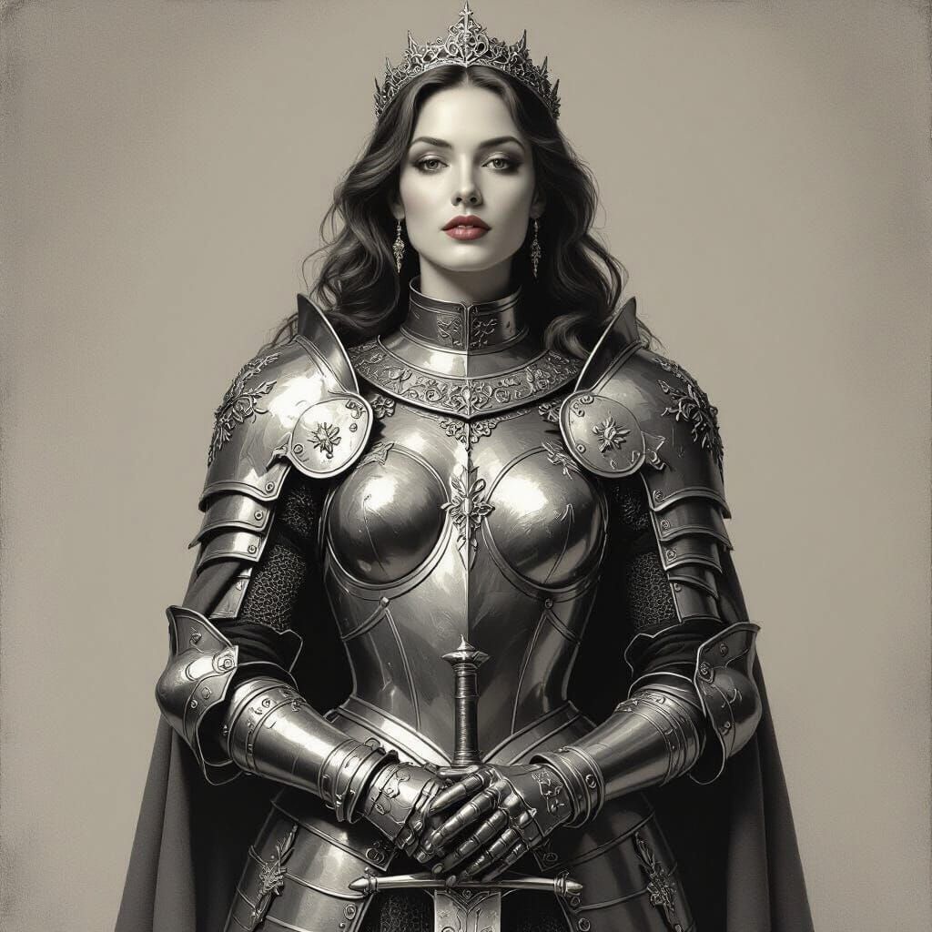 Triumphant Warrior Woman in Grisaille Style