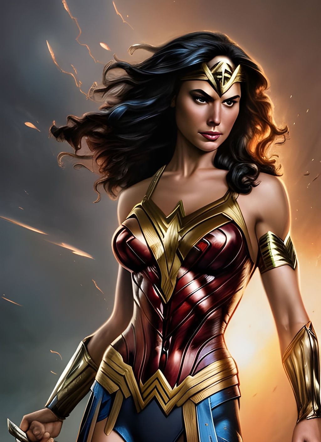 Muscular Wonder Woman Crayon Caricature