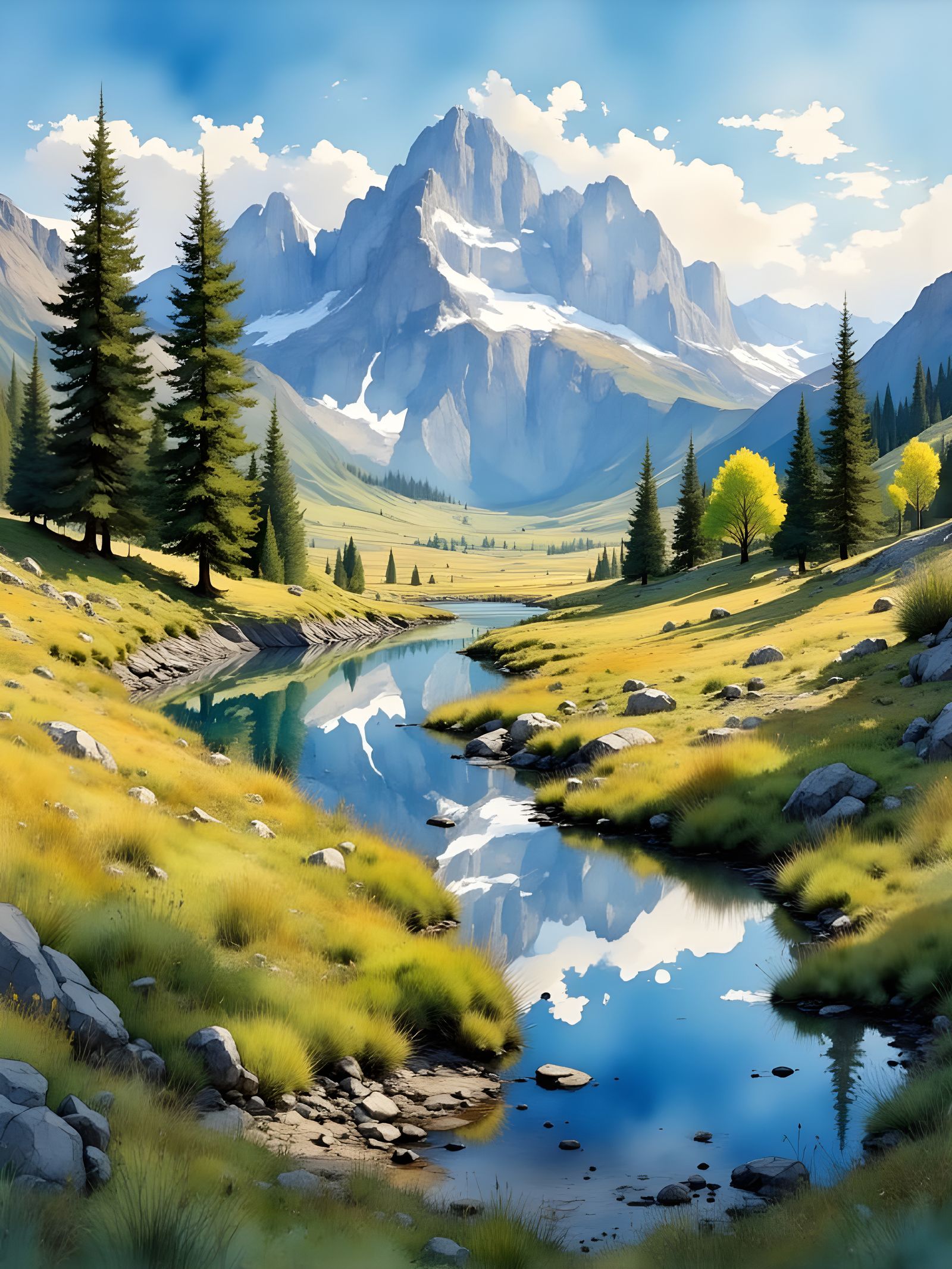 Vibrant Patagonian Spring Landscape in Painterly Style