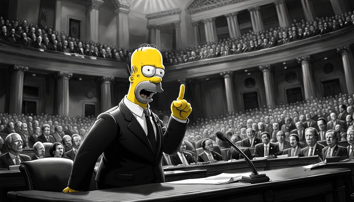 Homer Simpson Addresses Congress: Pen and Ink Drawing
