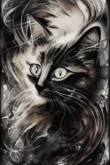 Ink Flow Cat Portrait: 8k Resolution Masterpiece