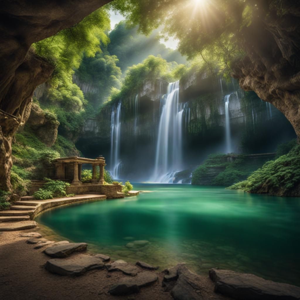Ethereal Waterfalls Converge in Paradise: 8k Photo