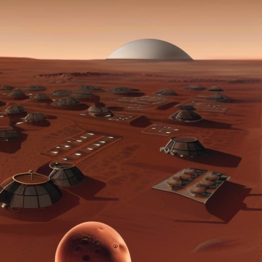 Human Colony on Mars with Dome Structures