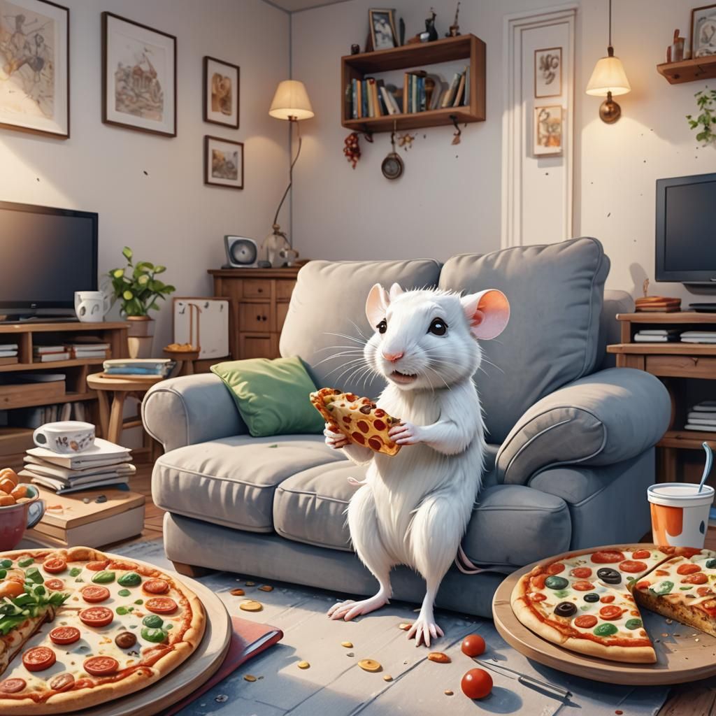 Cute Rat Watching TV: Pixar Style Watercolor