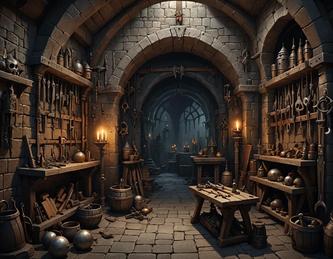 Fantasy Medieval Lair in Dark Dungeon