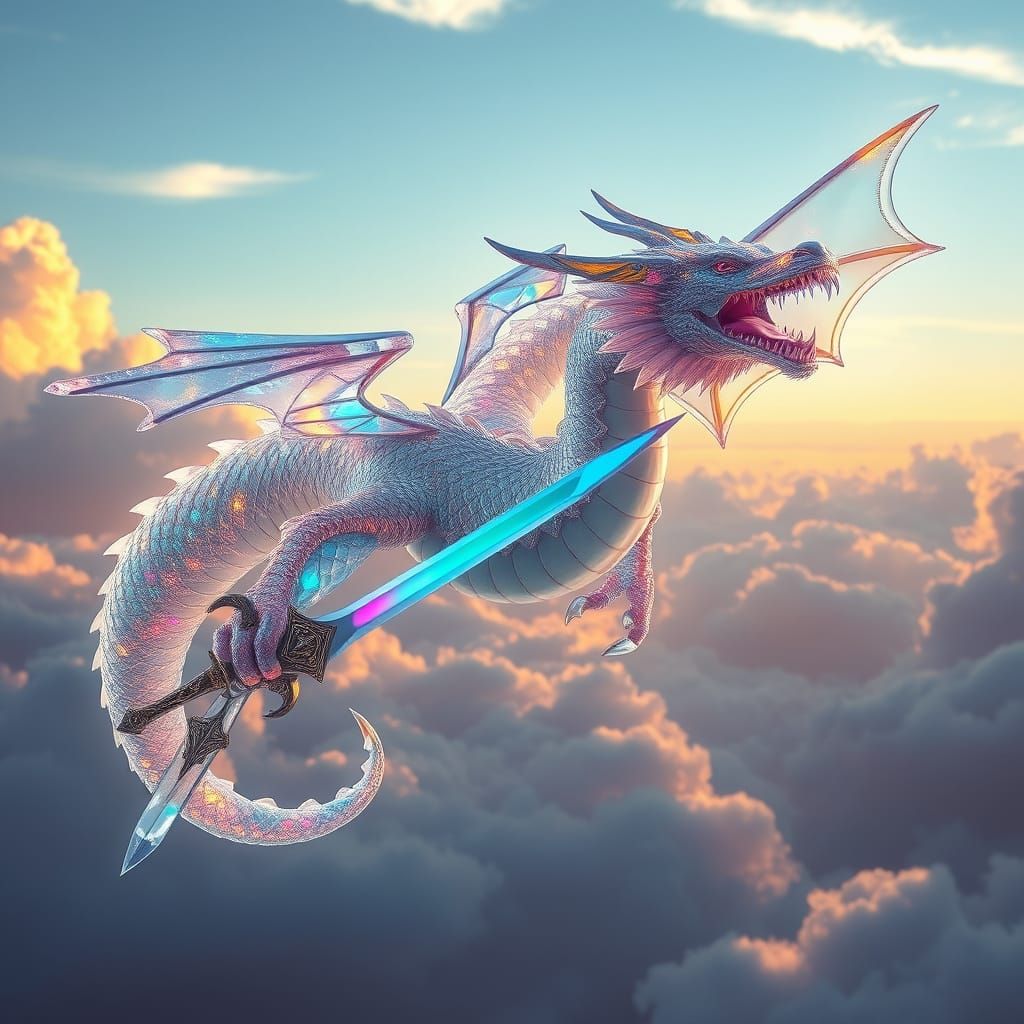 Crystal Dragon Soaring Through Dawn Sky