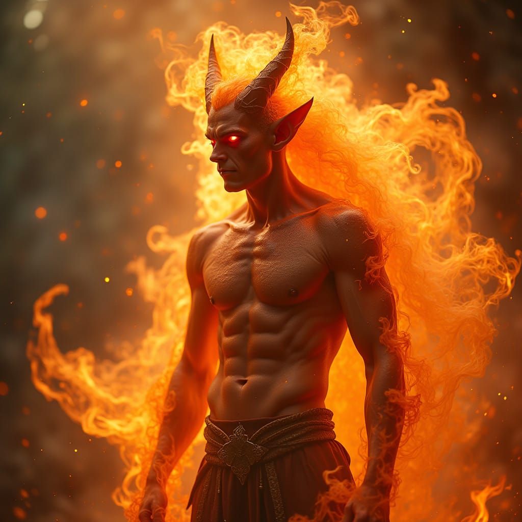 Mystical Celtic Fire God Delbaeth III in Fiery Ethereal Form