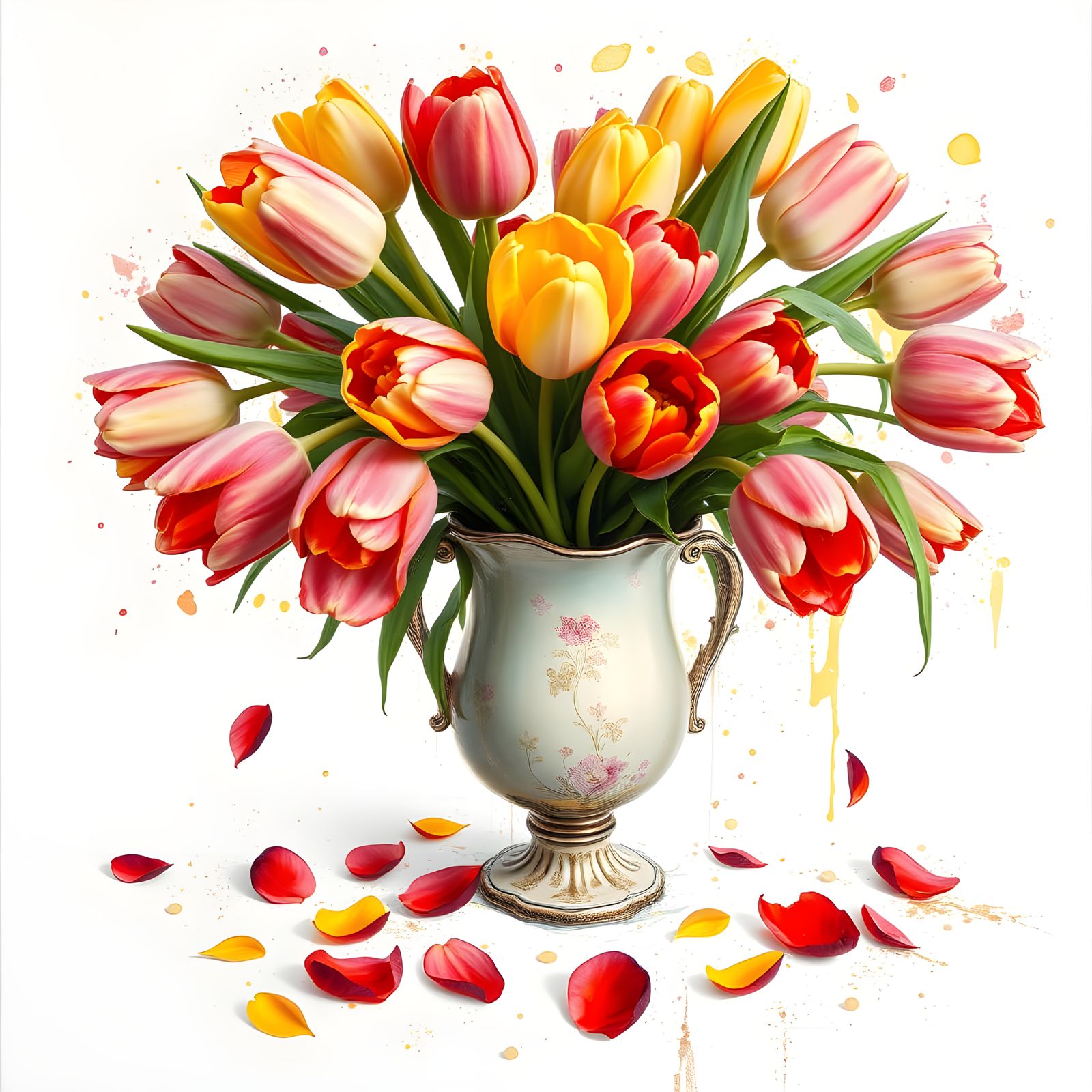 Vibrant Tulips in Antique Vase