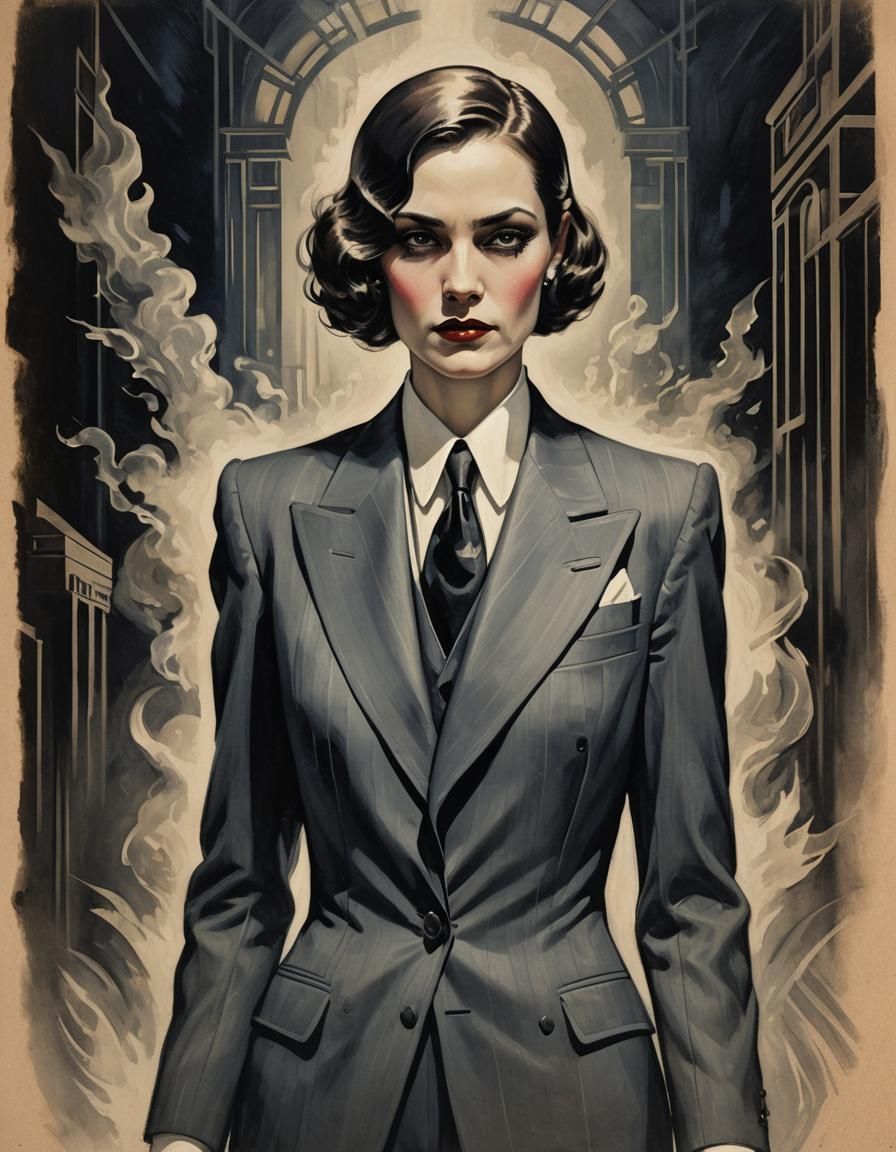 Art Deco Ghostly Mobster in 1920s Style