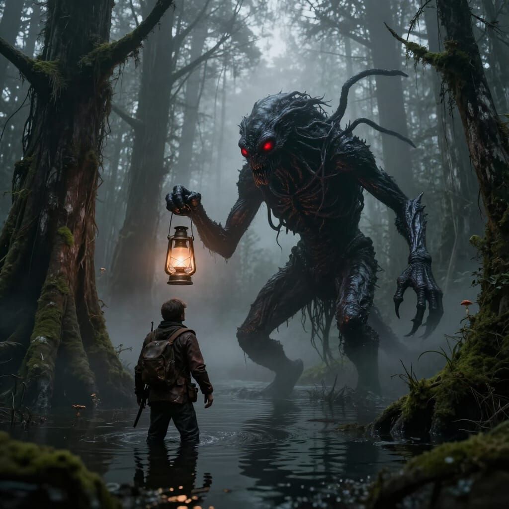 Dark Fantasy Swamp Creature Hunts Explorer