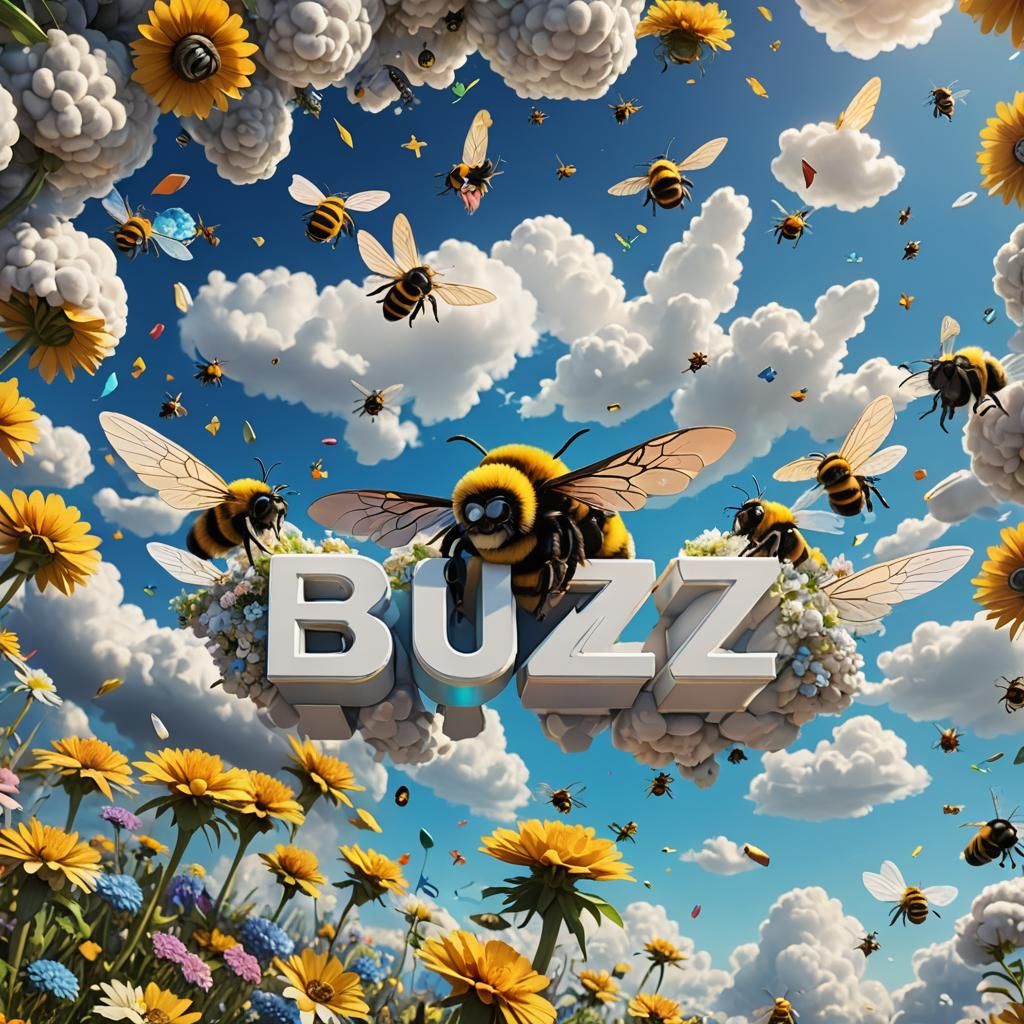 Bumblebee Flies Through Sky With Rainbow Letters