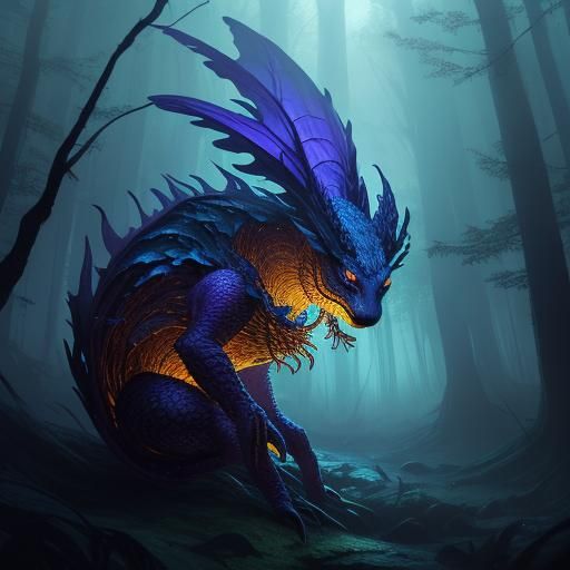 Fantasy Hatchling Emerges in Misty Forest