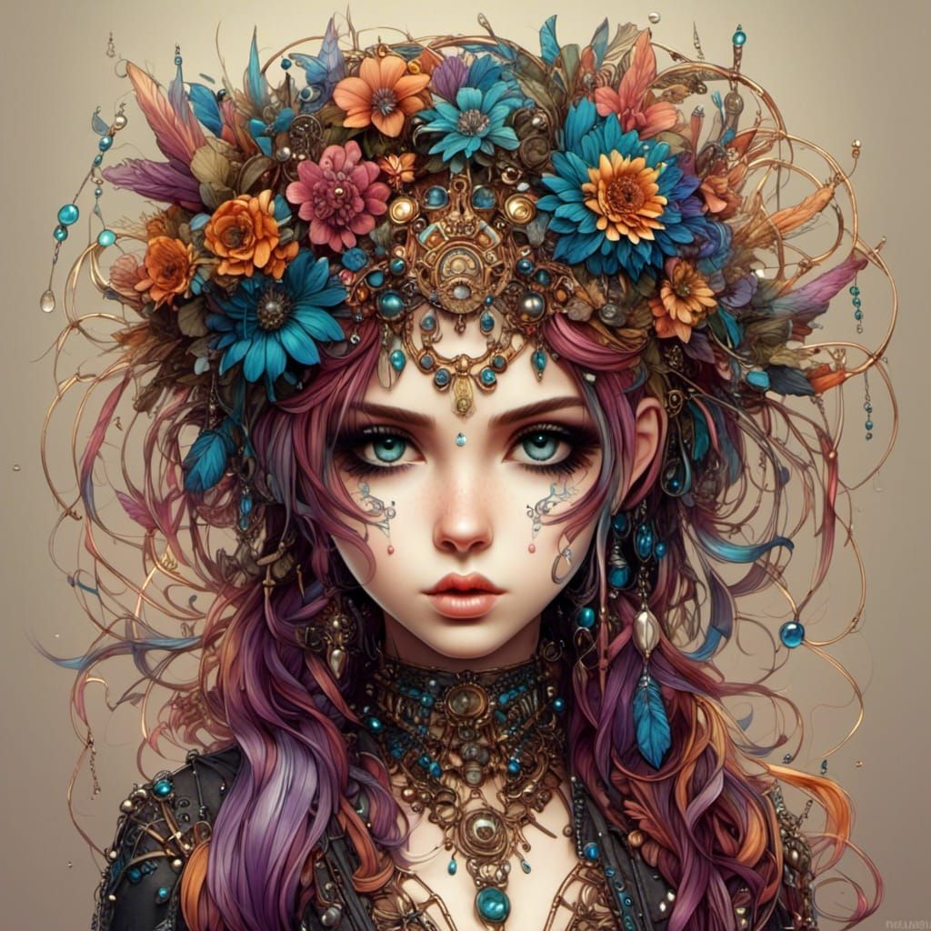 Art Nouveau Punk Chibi Goddess in 24k Resolution