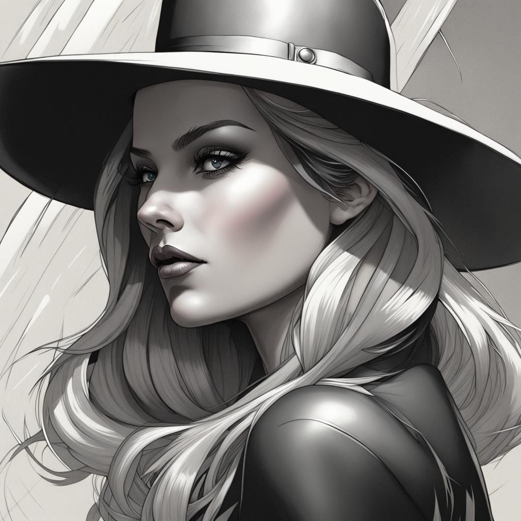 Woman in Hat Portrait in Digital Art Style
