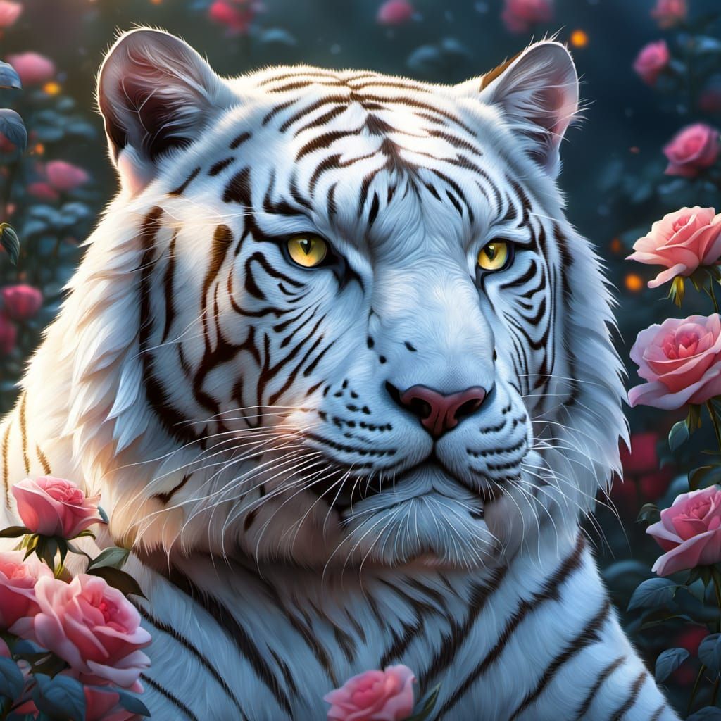 White Tiger in Rose Mountain: Digital Art
