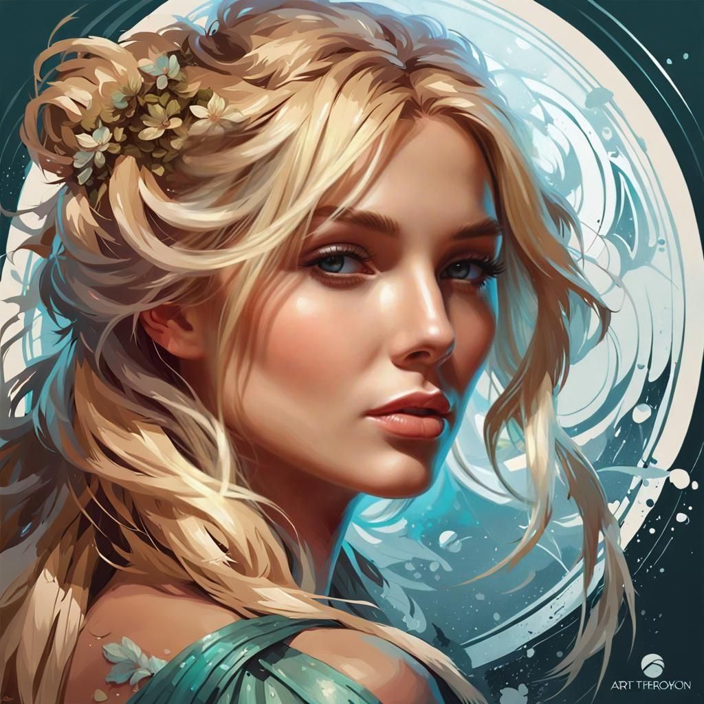 Epic Portrait of a Blonde Woman in Art Nouveau Style