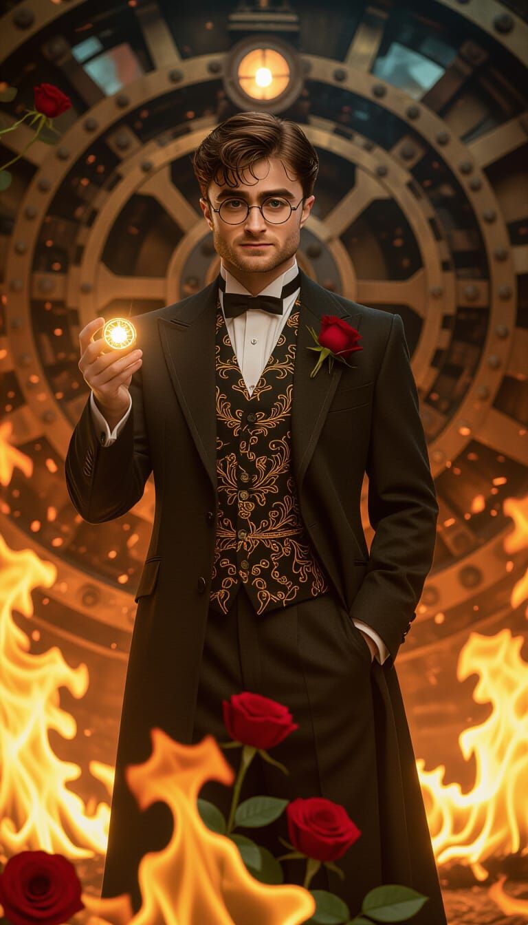 Man in Steampunk Setting with Glowing Ring