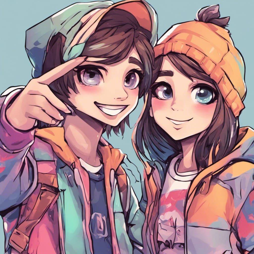 Chibi Characters Taking a Selfie in Pastel Colors