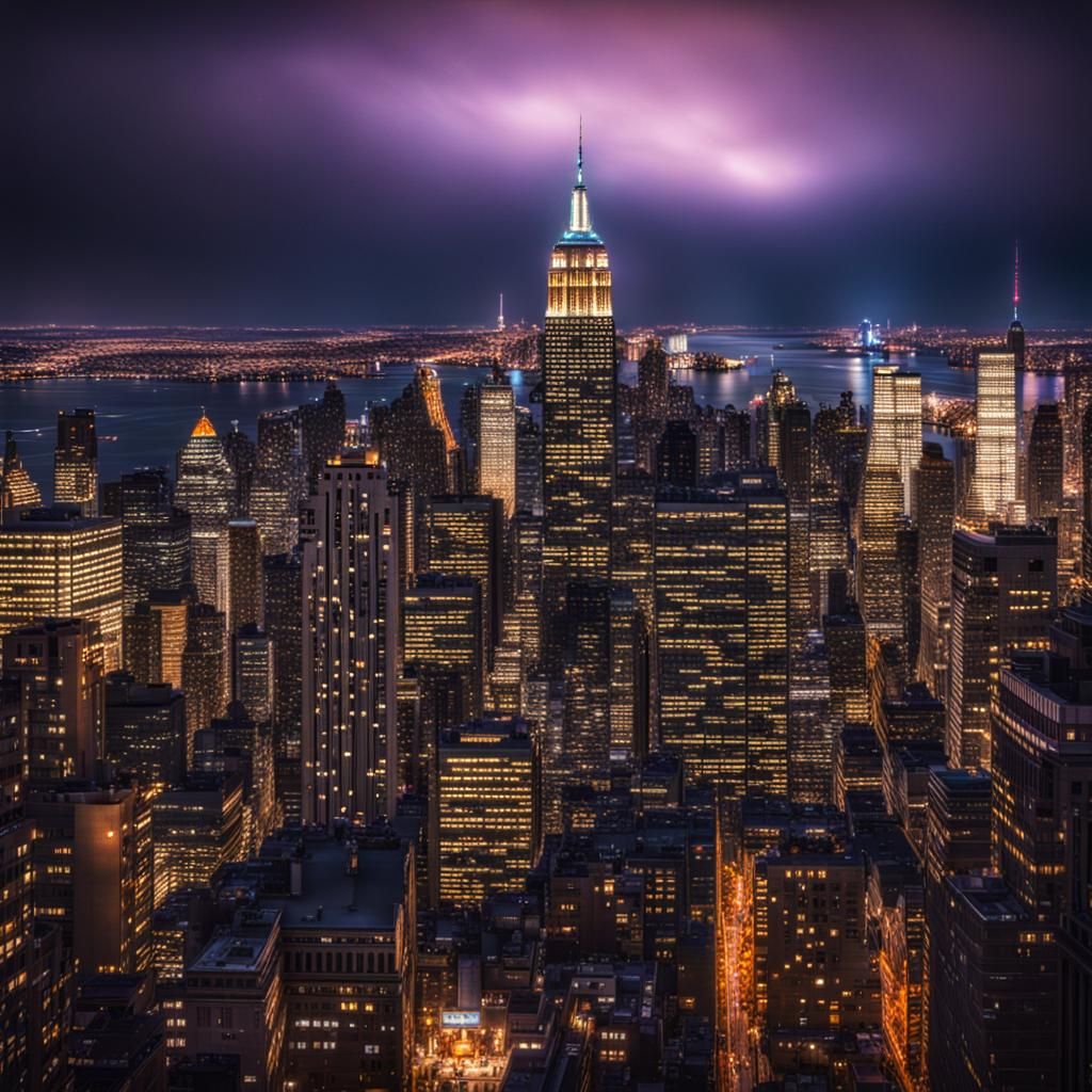 Hyperrealistic New York City Lights at Night