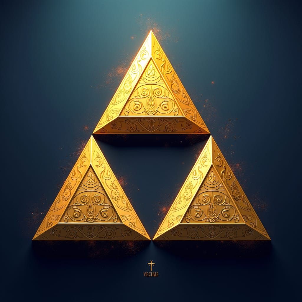 Mystical Golden Triforce of Hyrule in Fantasy Art Style