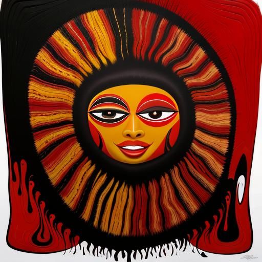 Red Surrealist Faces in Abstract Aboriginal Art
