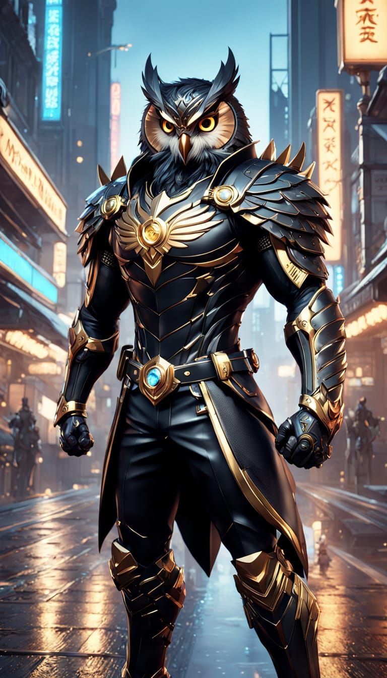 Hyperrealistic Anime Hero in Dark Street Night