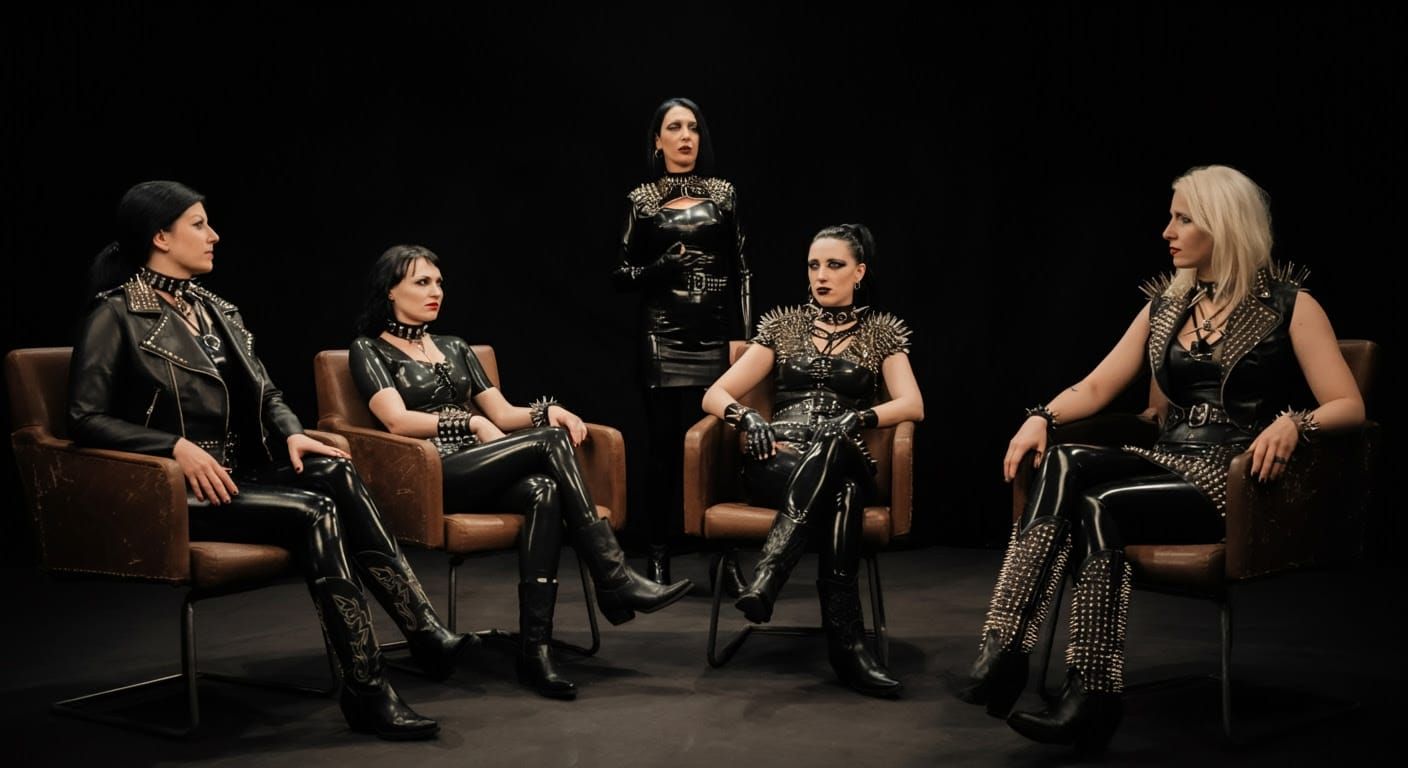 Four Women in Edgy Chic Attire, a Cinematic Film Still