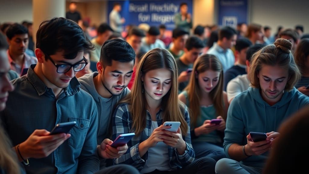 A Room Full of Young Adults Trapped in Social Media