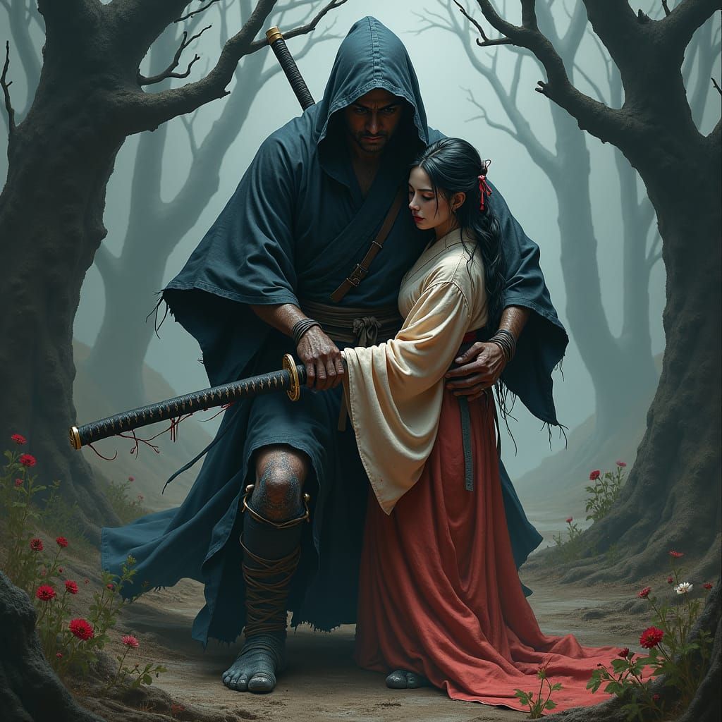 Ominous Ninja Captive Princess in Dark Forest