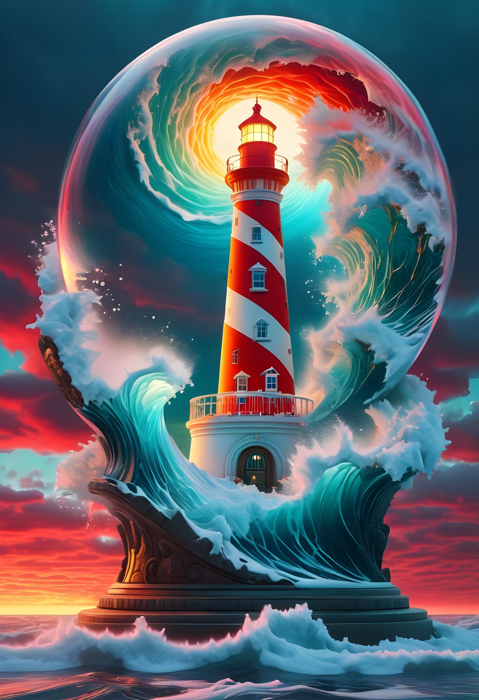 Lighthouse Portal in a Spiraling Snowglobe