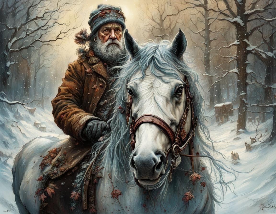 Winter Horse in Hyperrealistic Style