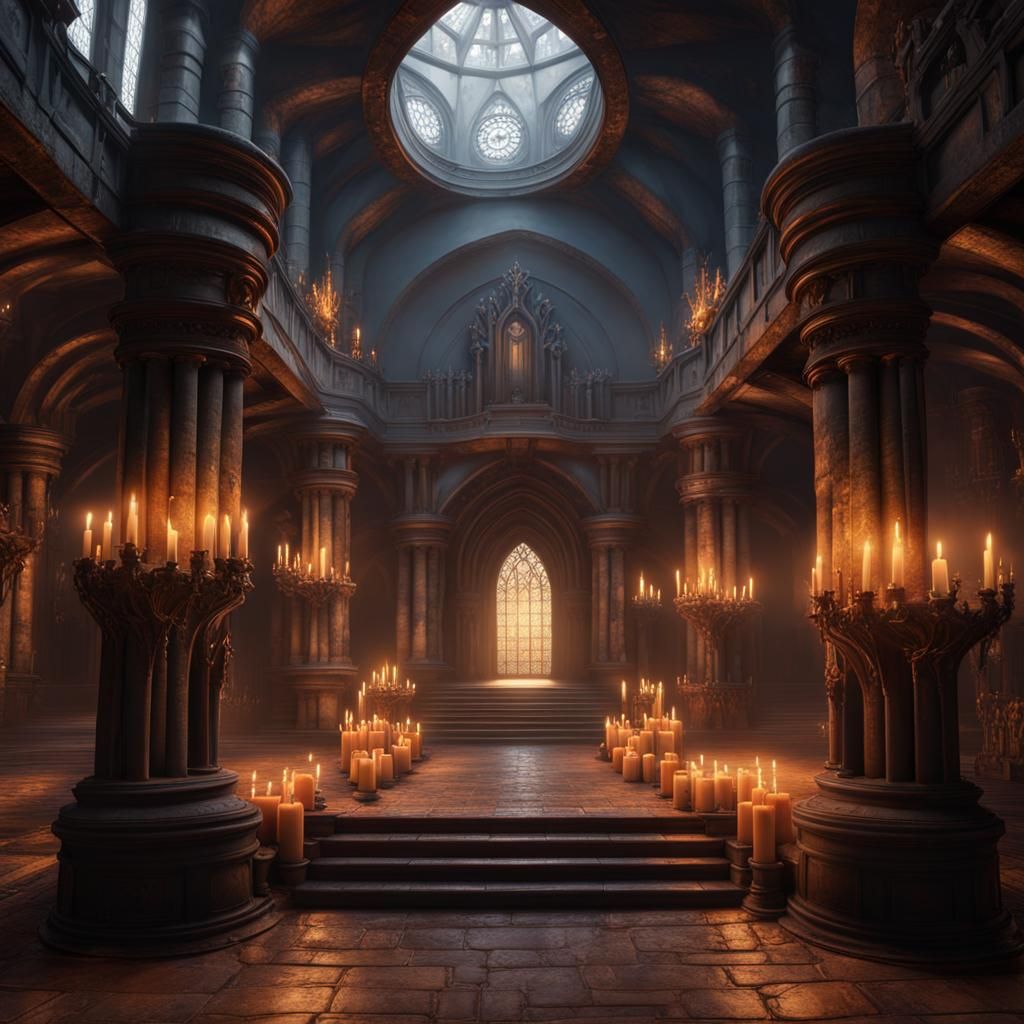 Panoramic Dungeon Great Hall: Matte Painting in Deep Color