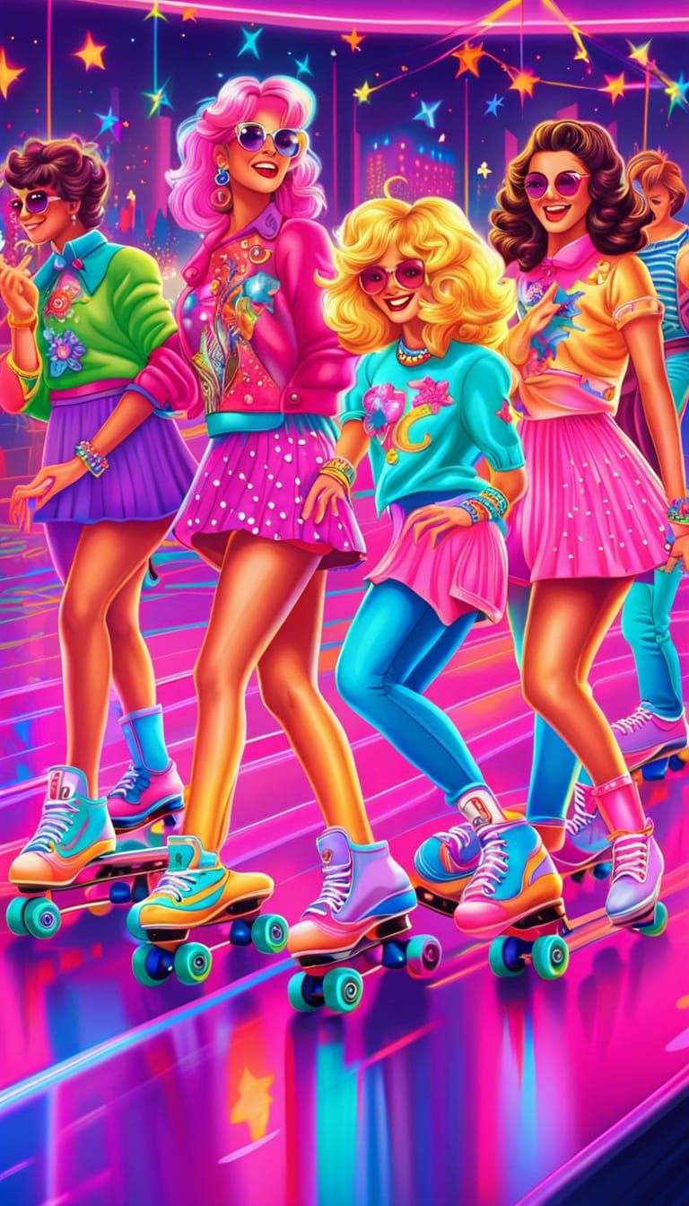 Friends Roller Skating in 80s Punk Style