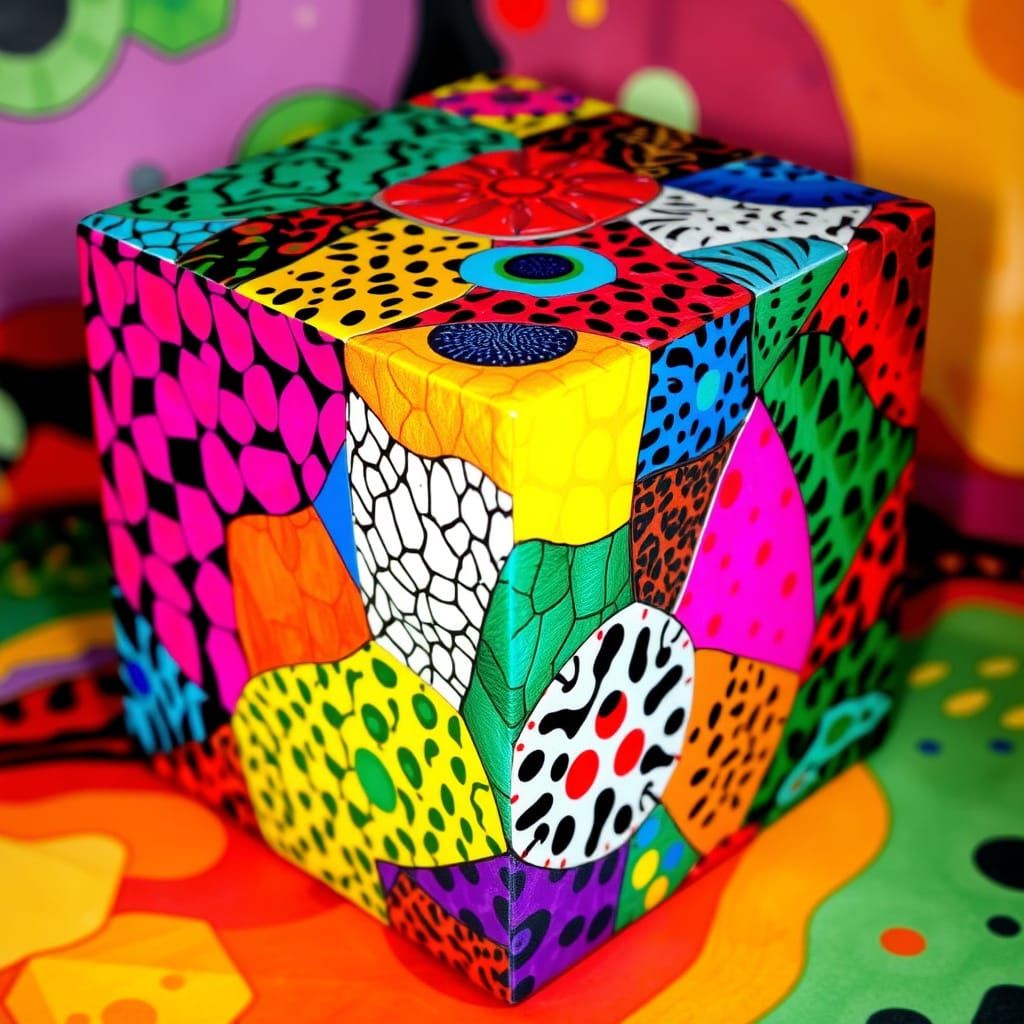 Biomorphic Art Cube with Animal Patterns